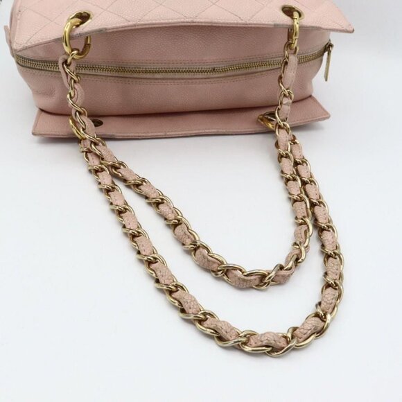 Authentic CHANEL Caviar Petite Timeless Shopper Tote Quilted Shoulder Bag Pink - Picture 6 of 9